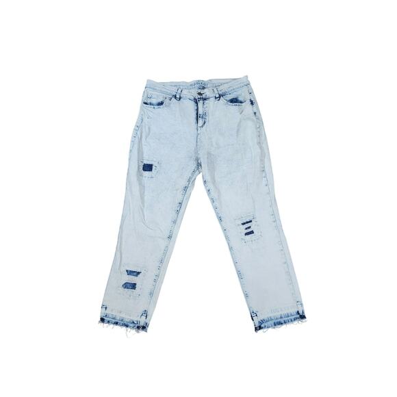 Justice Y2K Distressed Futuristic Acid Wash Denim Jeans 20 Raw Hem Streetwear - Picture 1 of 8